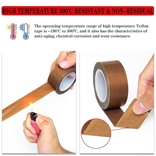 High-Temperature Teflon Fabric Tape, 2 Inch×33 Feet PTFE Tape for Vacuum Sealer Machine, Hand Impulse Sealers Insulation PTFE Coated Fiberglass Adhesive Tape Waterproof, Heat Resistant, Durable