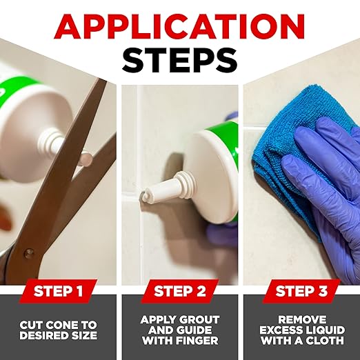 PECTRO Tile Grout Repair Paste, White, 14.1 oz (400 g) Squeeze Tube with Adjustable Spatula - Fast Drying, Odorless Filler for Grout Lines, Cracks & Gaps (Bathroom, Kitchen, Floor Tile) (KIT X 1)