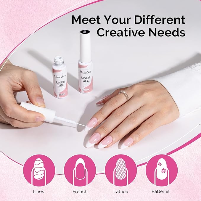 MelodySusie 8ML White Gel Liner Nail Art Polish,for Line and Patterns of Painting,French Nail Tips,DIY Manicure Pedicure for Home DIY Salon Use
