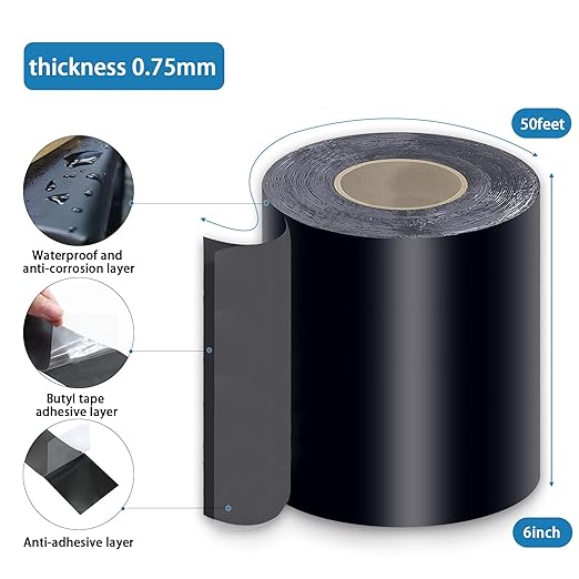 Joist Tape for Decking 6inch×50ft 2 Pack, Weather-Resistant Deck Joist Tape,Waterproof Seal Antiseptic Butyl Joists Tape Self-Adhesive for Wood Decks Beams Roof
