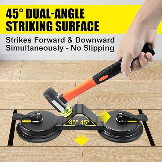 Floor Gap Fixer Tool - Heavy Duty 45° Striking Surface Floor Gap Repair Tool with Dual Enhanced Suction Cup, Plank Grabber Floors Fix Pro Made of Iron for Fixer Laminate/Vinyl Flooring Tools
