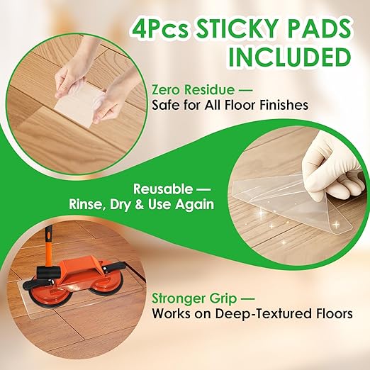 Floor Gap Fixer Tool for Laminate Floor Gap Repair, Heavy Duty Dual Suction Cups with 45° Striking Surface, Includes Rubber Mallet, Sticky Pads & Gloves for Vinyl Plank, LVP & Hardwood