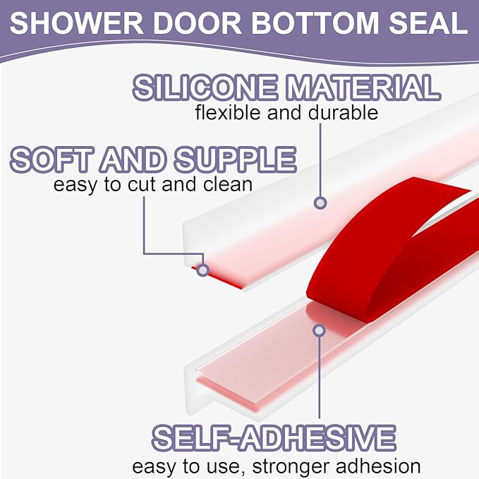 Shower Threshold Water Dam Barrier - Versatile, Silicone Shower Water Guard Stopper Seal Strip for Bathroom Floor, Bathtub Rim, Kitchen Countertop (Transparent, 59 In/ 1.5M)
