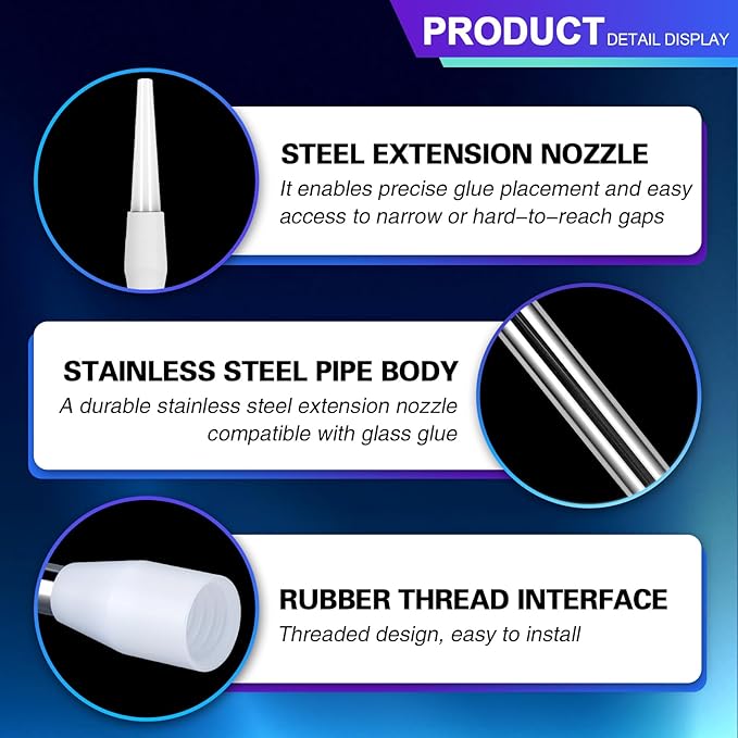 Professional Caulking Gun Nozzle Extensions, Stainless Steel, Straight and Curved Tips, 14.57 in, 2-Piece Set for Sealant Application，DIY pure handmade