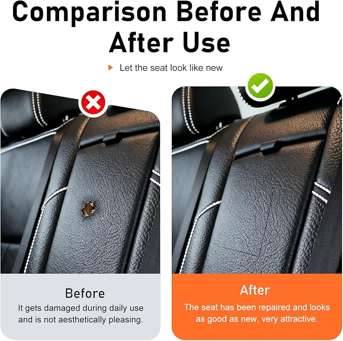 2 PCS Leather Repair Patch, 8 × 4 Inch Self-Adhesive Car Seat Repair Tape, Waterproof Leather Repair Kit, Universal for Car Seats, Couch, Sofas, Handbags, Jackets, Furniture (Black)