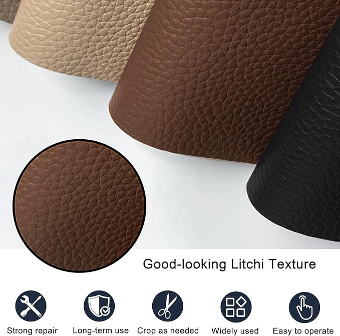 Leather Repair Patch Tape,16x63 inch Self Adhesive Leather Patches for Furniture,Vinyl Leather Repair Kit for Couches,Car Seats,Sofas,Office Chairs, Dark Brown