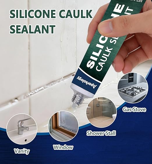 Clear Silicone Caulk Waterproof Silicone Sealant Stronger Adhesion Clear Caulk for Kitchen and Bathroom,Door, Window 0.68 fl.oz(20ml)*2