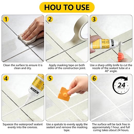 LISRUX Advanced White Silicone Caulk for Kitchen & Bathroom - 6 Pack (3.2 Fl Oz Each) | 100% Waterproof Silicone Sealant | Super Strong Adhesion, Shrink & Crack Proof