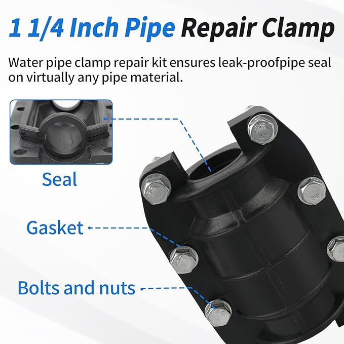Pipe Repair Clamp Leak Water Sealer, 1 1/4 Inch Water Pipe Clamp Repair Kit, for Emergency Pipe Repair of Plastic and Metal Pipes OD 32MM