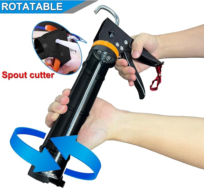 Rotatable Caulk Gun, Caulking Tool Kit and Caulk Remover,Sealant Finishing Tool Grout Scraper,Great Silicone Gun Tools for 10oz Caulk tubes, 8:1 Thrust Ratio