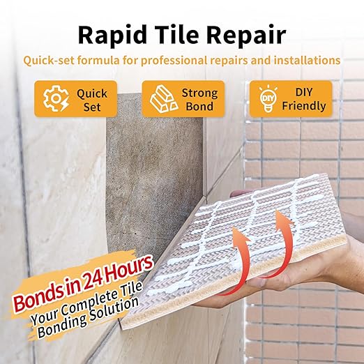 Heavy Duty Tile Adhesive & Repair Glue (10.5oz) – Strong Bonding Kit for Loose Ceramic, Porcelain & Stone – Instant Fix for Hollow Floors & Walls – Easy Squeeze, No-Mess Application