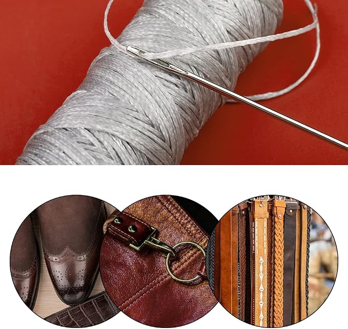 Ftyiwu Waxed Thread, Upholstery Needle and Thread 32 Yards with 7PCS Hand Sewing Needles for Home Upholstery Carpet Canvas Repair Leather Sewing(Light Gray)