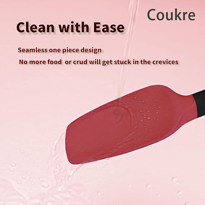 Coukre Silicone Spatula Set of 5,High Temperature Resistant, Food Grade Silicone, Dishwasher Safe, for Baking, Cooking (Red Black)
