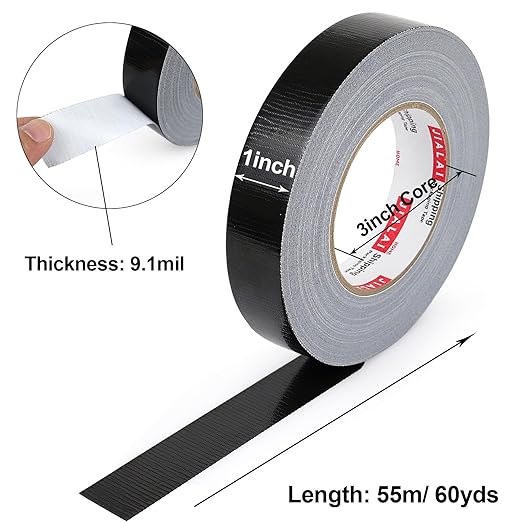 JIALAI HOME Black Duct Tape, 1 inch x 60 yds, HeavyDuty, Flexible, No Residue, All-Weather Waterproof Tape, UV Resistant for Crafts & Home Improvement