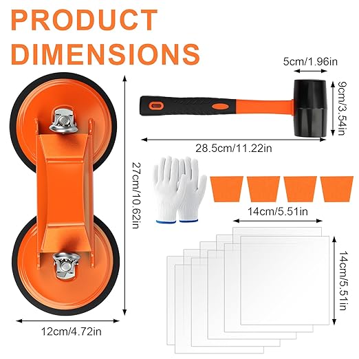 Heavy Duty Floor Gap Fixer Tool, 45° Striking Surface Floor Gap Repair Tool with Dual Suction Cup/Rubber Mallet Hammer/Anti-Slip Stickers/Cushion Pads/Gloves for Hardwood Tile and Stone Baseboard