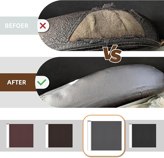 CHEIGHY Leather Repair Kit Self Adhesive Leather Repair Patch for Furniture 15.7X79 inch Vinyl Repair Kit for Couches Car Seats Sofa Office Chair Belt Jackets (Dark Grey)