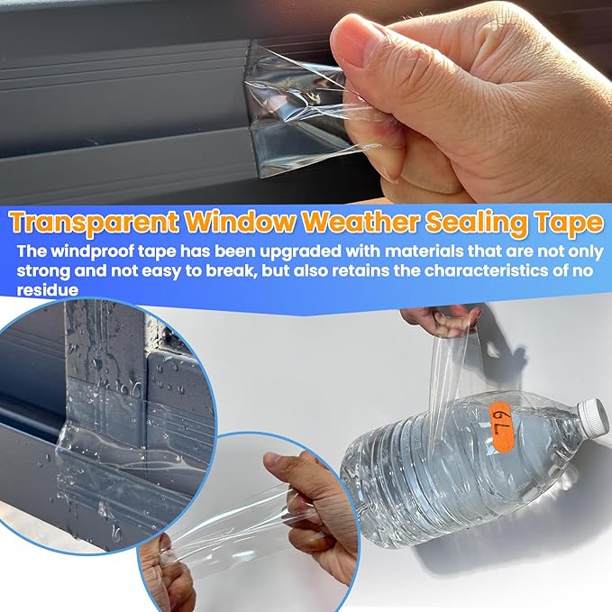 Transparent Window Weather Sealing Tape 3 Inch x 33 FT Clear Window Insulation Sealing Tape No Residue Sealing Film Tape