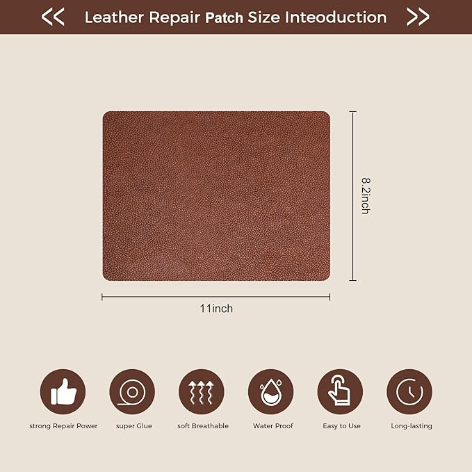 JDLUGH Sofa Leather Repair Patch Tape, 8.2x11 Inch2PCS Self Adhesive Couch, Car Seat, Office Chair, Leather Furniture, Vinyl Repair Patch Kit for Furniture (Brown)