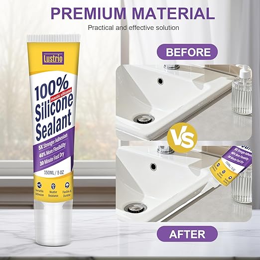 No Caulking Gun Needed – 5oz Silicone Sealant, 100% Waterproof & Flexible Adhesive Caulk, UV Weather Resistant for Kitchen Bathroom Shower Window Auto, Crack Proof Sealant Tube (Clear)