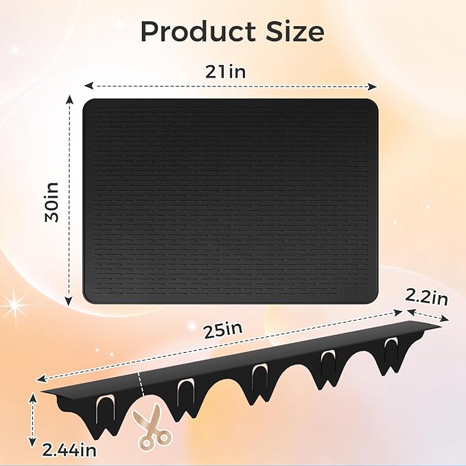 Silicone Stove Gap Covers with Stainless Steel, Oven Gap Filler Seals Gaps Between Stovetop and Counter, Stove Gap Guards Range Trim Kit, Easy to Clean Stove Gap Guard (Black 2 Pack,25"with mat)