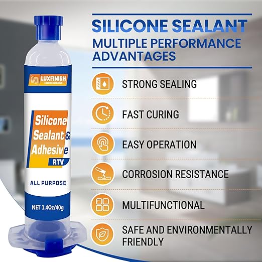 RTV Silicone Sealant Adhesive - 100% Waterproof Transparent Silicone Caulk for Automotive, Window, Bathroom, Kitchen - High Bond, Shrink & Crack Resistant - Clear (1.4oz/40g)