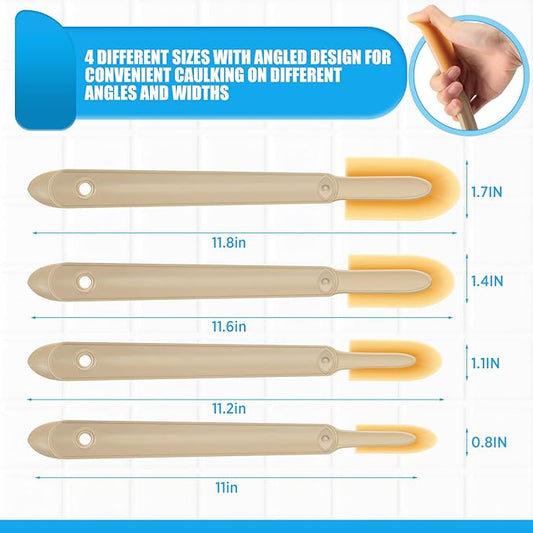 Gisafai 4 Size Set Rubber Caulking Tool Silicone Caulking Finishing Tool Tips Set Applicator with ABS Handle Grip for Brick Skirting Kitchen Bathroom