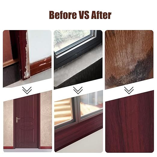 4" X33' Size Realistic Wood Grain Repair Tape, Self Adhesive Wood Grain Repair Patch for Tables, Chairs, Doors, Windows, Floors, Furniture Renovation, Handicraft DIY. & Plastic Scraper. Red Wood