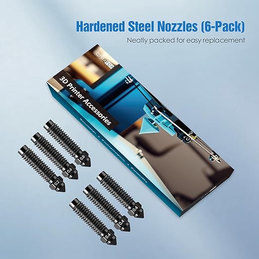 Nozzles Kit for Elegoo Centauri Carbon (0.2/0.4/0.6/0.8mm) 6-Pack Hardened Steel Nozzle Kit – Wear-Resistant & High-Temperature Resistant, 3D Printer Extruder Hotend Accessories