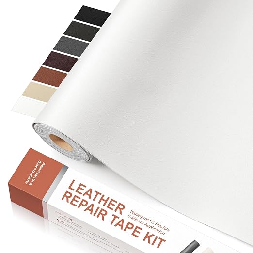 Leather Repair Tape, Heavy Duty Vinyl Repair Patch, Waterproof Self Adhesive Leather Repair Kit for Fixing Holes & Scratches on Couch, Car Seat, Furniture (White, 15.7 x 78.7in)