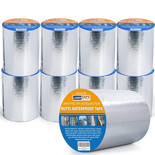 ADHES Upgrade Butyl Tape Waterproof Tape, 1.2mm Thick, 9 Rolls x 6 inch x 16 feet, Aluminum Foil Tape Butyl Sealant tape for RV Repair, Window, Boat and Pipe Sealing, Glass & EDPM Rubber Roof Patching