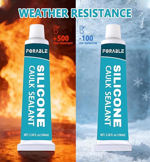 Silicone Caulk Clear Silicone Sealant Waterproof Stronger Adhesion for Kitchen & Bathroom, Window, Door 3.38 fl.oz
