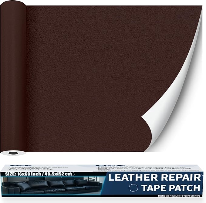 Zenyao Leather Repair Patch Tape - Self Adhesive Leather Repair Kit for Car Seat Furniture, Heavy Duty Vinyl Repair Patch for Couch Sofa, Waterproof Fix for Tears, 16x60 Inch Roll, Brown Burgundy