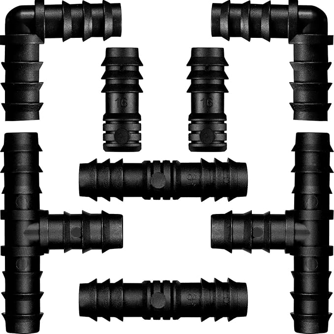 Maitys 8 Pieces 1/2 Inch Drip Irrigation Fittings Parts Soaker Hose Repair Kit Inline Barb Drip Irrigation Hose Connectors Plastic Tubing End Stop for Garden Lawn Sprinkler Systems(Mixed)