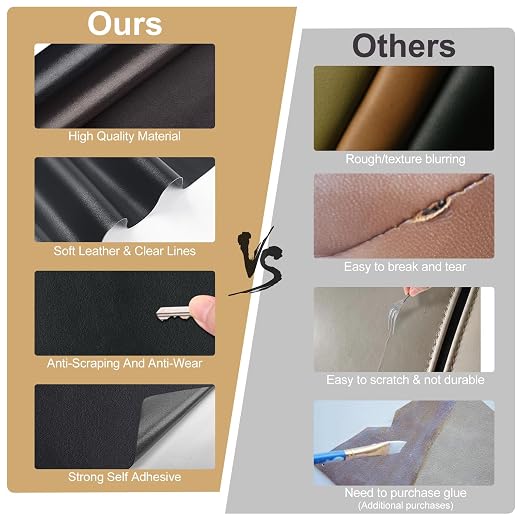Leather Patches for Furniture,17X79inch Self Adhesive Leather Repair Patch,Leather Repair kit for Furniture, Couch,Car Seat,Motorcycle seat,Loveseat (Beige-Litchi Grain, 17X79 inch)