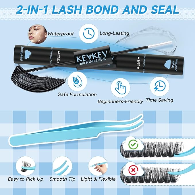 KEVKEV Lash Clusters Kit 231Pcs Volume Lash Clusters Thick Lash Extension Kit 100D+200D Individual Lashes With Lash Bond and Seal Tweezers For DIY Lashes (0.05D,10-18mm)