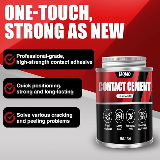 Contact Cement Adhesive, 6 OZ Contact Cement with Brush - Waterproof & Heat-Resistant, Instant Strong Bond for Wood, Metal, Leather, Laminate - Ideal for Carpentry, Shoe Repair & DIY Projects
