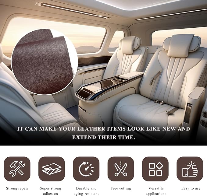 2 PCS Leather Repair Patch Tape, 4 x 8 Inch Waterproof PU Leather Repair Tape for Car Seat, Self-Adhesive Patch Kit for Repairing Couch Chairs Furniture, Car Accessories (Wine Red)