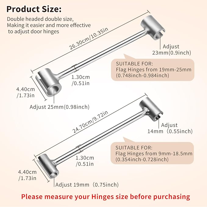 Door Hinge Adjustment Tool, 14-25mm Hinge Gap Adjusting Wrench, 2pcs Double-Ended Door Hinge Repair Tool, Heavy-Duty Hinges Bender for Residential, Fire, Security, Cleanroom Doors
