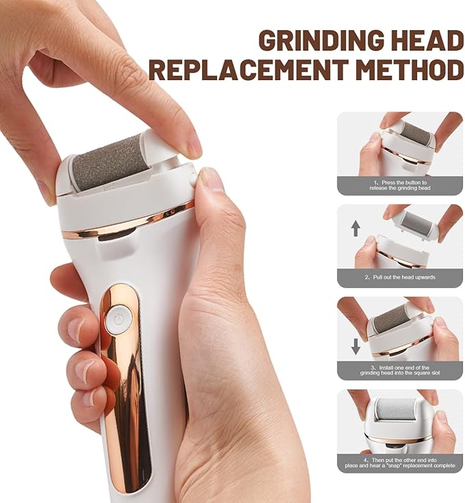 Electric Foot Callus Remover Rechargeable Pedicure Kit with 3 Roller Heads 2 Speed IPX6 Waterproof Foot File Pedicure Tools Professional Foot Care for Dead Cracked Dry Skin White