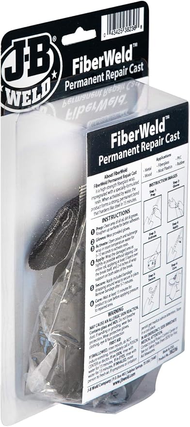 FiberWeld Permanent Repair Cast 2x36 Inch - High Strength Adhesive Fiberglass Wrap - Black, 38236