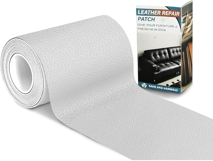 Leather Repair Patch Tape,3.9 x 63 Inches Self Adhesive Leather Patches for Furniture,Vinyl Repair Kit for Car Seat,Couches,Sofas,Office Chairs,White