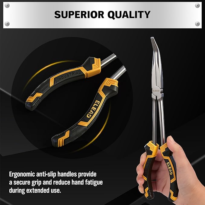 3-Piece 11 Inch Long Reach Pliers Set with 3 Magnetic Plier Racks, Extra Long Needle Nose Pliers Set Includes Straight, 45° & 90° Bent Nose Plier, Pliers Tool Set for Tight Spaces