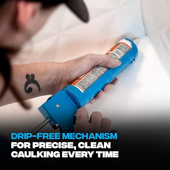 OX 10 oz Drip Free Caulk Gun - 10:1 Thrust Ratio Caulking Gun Tool with Seal Punch and Spout Cutter for Silicone - OX-T046205