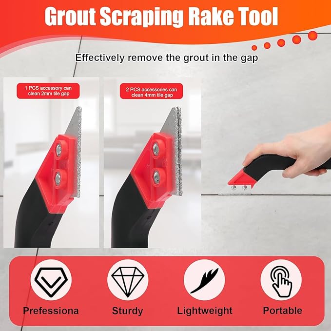 Grout Removal Tool Kit & Razor Scraper Set - 26PC Professional Tile Cleaning Tools with Diamond-Style Blades, Grout Rake, Angled Heads for Bathroom, Kitchen, Floor