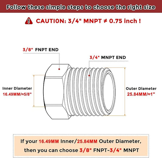 Pack of 3, 3/4" Male NPT to 3/8" FeMale NPT Solid 304 Stainless Steel Hex Bushing, Hose Fittings Adapter Reducer for Pipe Leak Repair, Bathroom Remodeling, Tool Extensions