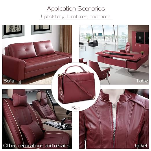 Leather Repair Patch, Self-Adhesive Leather Repair Tape, Large Reupholster Leather Patches for Furniture Couch Chairs Car Seat (Dark Red, 17x79 inch)