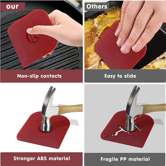TMEDW Pan Scraper, 10 Pcs Pot Scraper, Pan Scraper Plastic, Multifunctional Scraper Tool for Kitchen, Non-Slip, Food Safe, High Heat Resistant-Red