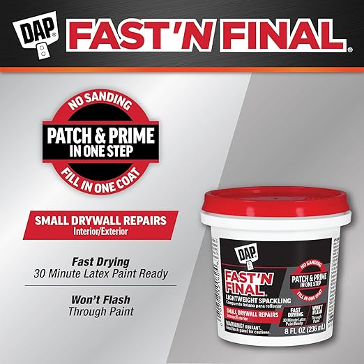 DAP Fast 'N Final Lightweight Spackling, White, 8 Oz (7079812140), (Pack of 4)