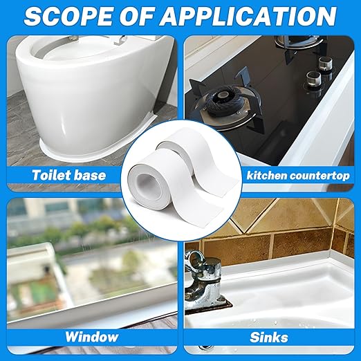 2 Rolls Widened Caulk Tape 2.3''x10.5FT for Stronger Adhesion, Waterproof Self Adhesive Toilet Caulk Strip, White Sealing Caulking Tape for Toilet Base Bathroom Shower Bathtub