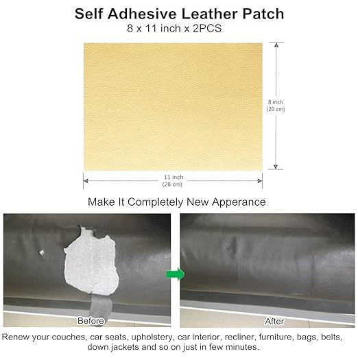 ILOFRI Leather Repair Patch 8x11 inch 2 Pcs, Durable Self Adhesive Vinyl and Leather Repair Kit for Couch, Car Seats, Boat Seat, Furniture, Upholstery, Auto Interior, Sofa, Chair - Khaki